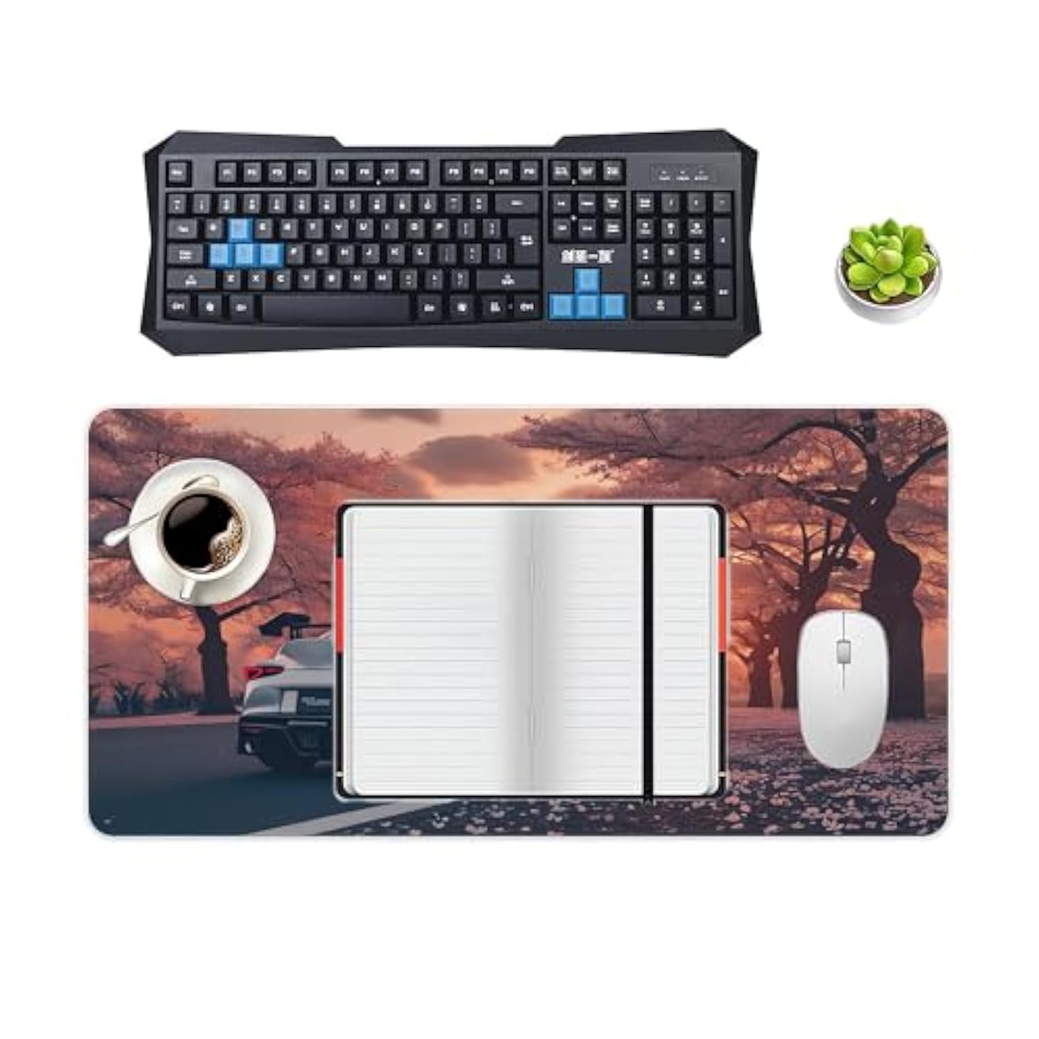 Car Mouse Pad With Stitched Edges, Cherry Blossoms Jdm Desk Mat Cool Sunset Desk Pad Computer Accessories Gaming Office Decor Keyboard Pads For Desk Rubber 30X60Cm