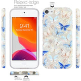Ipod Touch 7 Case - Aesthetic Blue Butterflies Floral Flowers Glitter Opal Pearly Thinfoil Design Soft Tpu Bumper Protective Phone Case