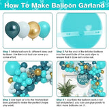 Teal Balloons Garland Arch Kit, 148Pcs Dark Teal Diffan Blue Turquoise Metallic Gold Balloon With 12Pcs Gold Butterfly Stickers For Birthday Baby Bridal Shower Wedding Party Backdrop Decorations