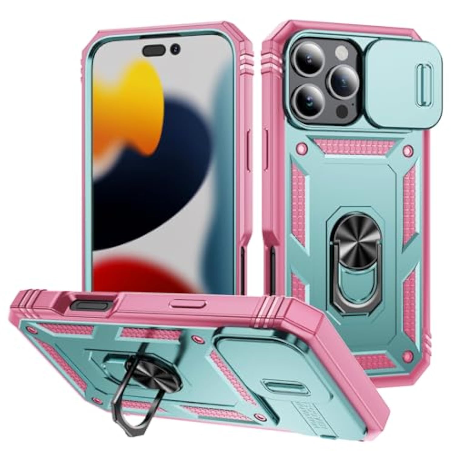 Case Compatible With Iphone 16 Pro Max, Shockproof Impact Resistant With Slide Lens Protective Cover Case For Iphone 16 Pro Max 6.9 Inch (Pink Green)