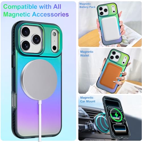 Aesthetic Case for iPhone 17 Pro Max Case for Women Girls [Compatible with Magsafe] Cute Girly Trendy Glitter Sparkly Rainbow Magnetic Protective
