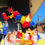 Red Yellow Blue Black Balloon Garland Kit 130Pcs With Flash Lightining Fire Starburst Mylar Balloons For Cartoon Birthday Poke Theme Ball Party Decorations