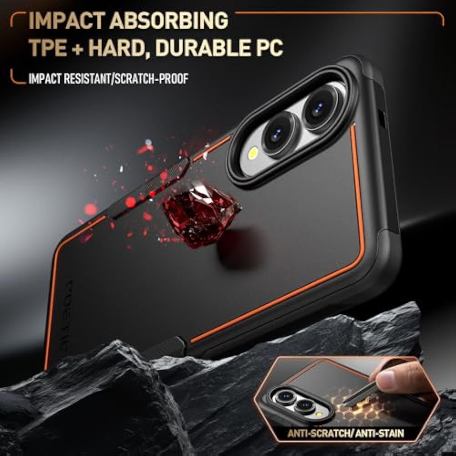 Neon Case For Samsung Galaxy S25 Edge 5G, Dual Layer Heavy Duty Rugged Lightweight Slim Shockproof Protective Cover Phone Case, Black