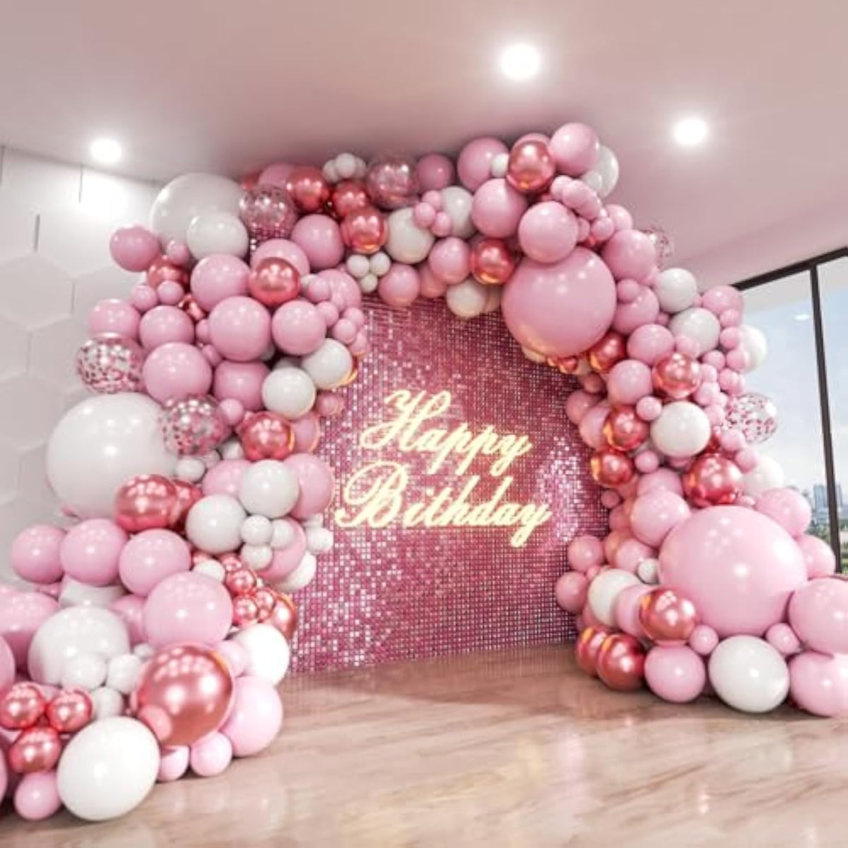 Pink Balloon Garland Kit 140pcs Pastel, Metallic & Confetti Balloons for Party Decorations
