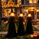Halloween Witches Decorations Outdoor, 5 FT Set of 3 Light Up Holding Hands Witches with Stakes and Timer Function, Glowing Face Witch Decorations for Yard Garden Lawn Haunted House