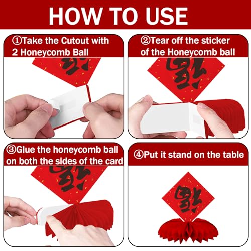 Chinese New Year Honeycomb Centerpieces, 9 Pieces Lunar New Year Table Centerpieces - Asian Chinese Themed Spring Festival Red and Gold Paper Table Toppers Party Decorations