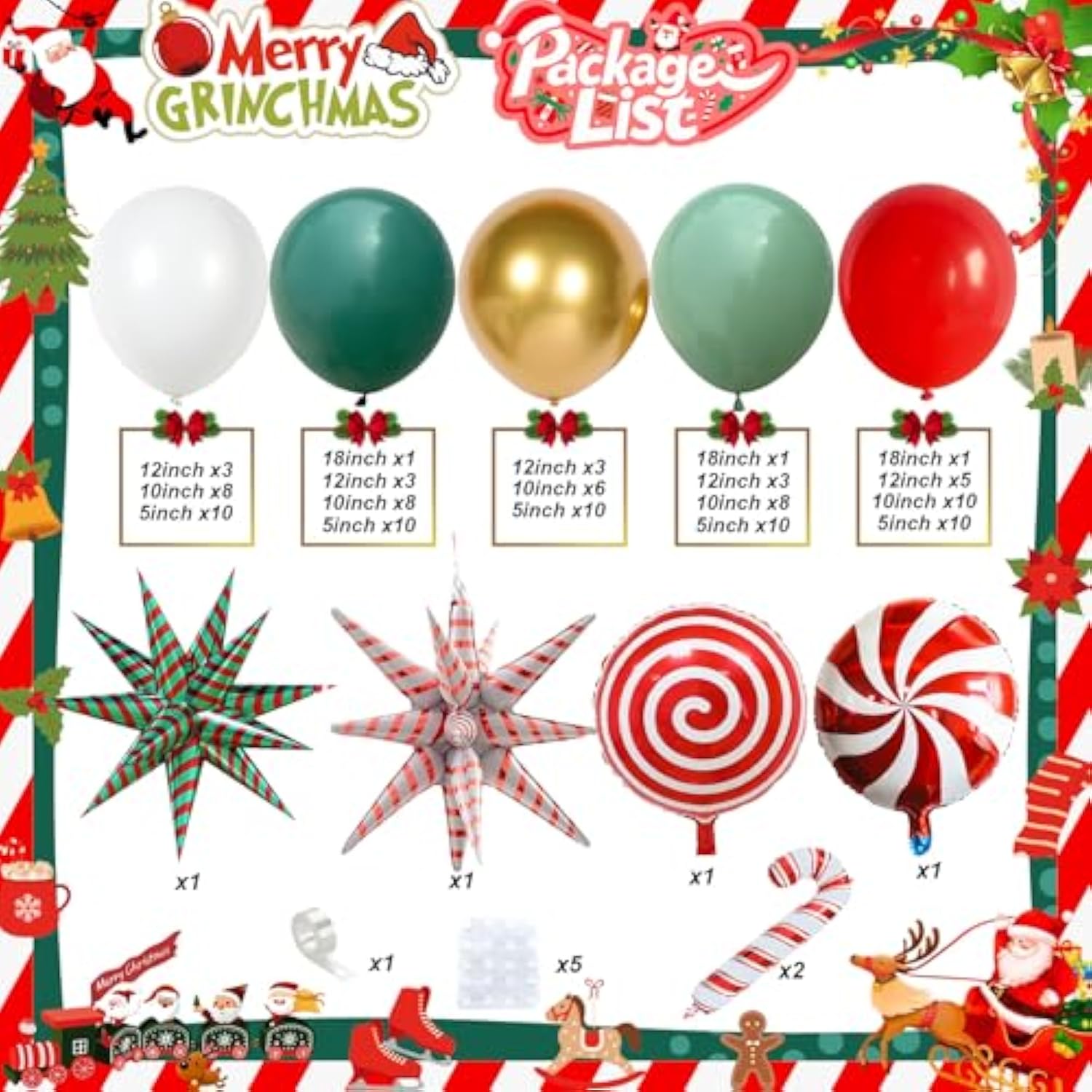 Christmas Balloon Arch Kit with Red Green White and Gold Holiday Balloons