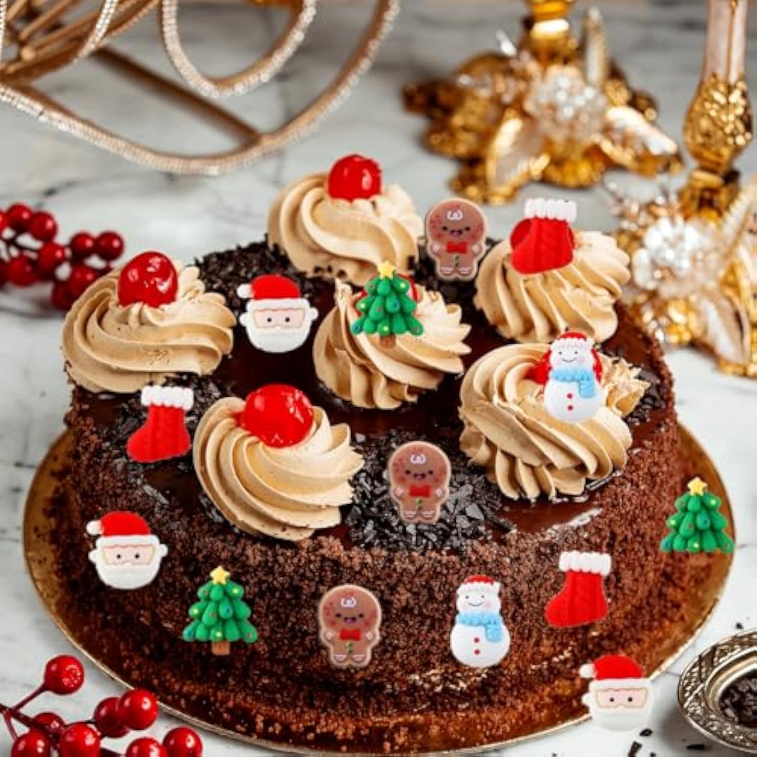 30pcs Resin Merry Christmas Cupcake Toppers Santa Tree Snowman Gingerbread Picks