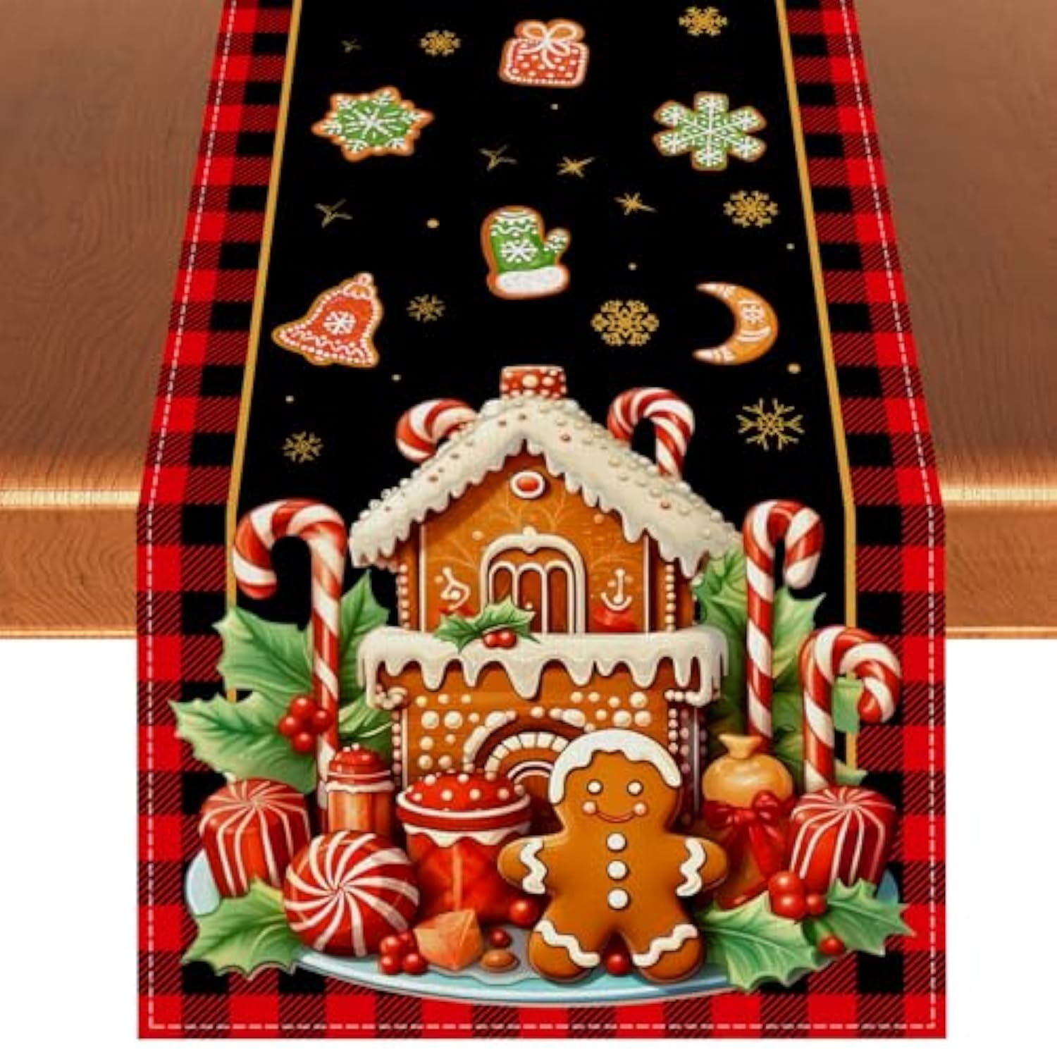 Merry Christmas Table Runner Christmas Gingerbread Tablecloth Christmas Xmas Winter Holiday Decorations And Supplies For Home Kitchen Table-13×72''