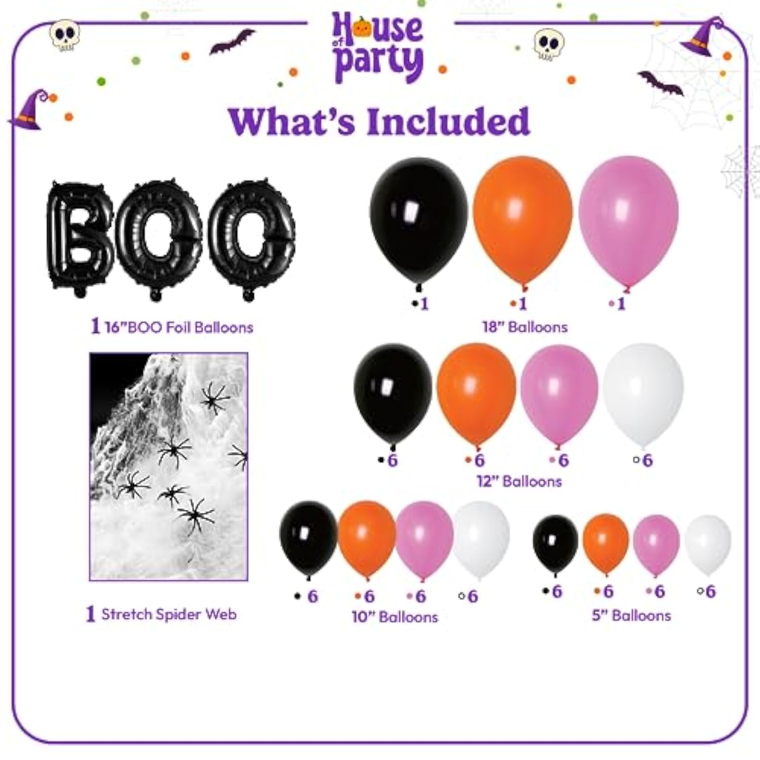 80Pc Halloween Balloon Arch Kit – Garland with BOO Foil Balloon & Spider Web