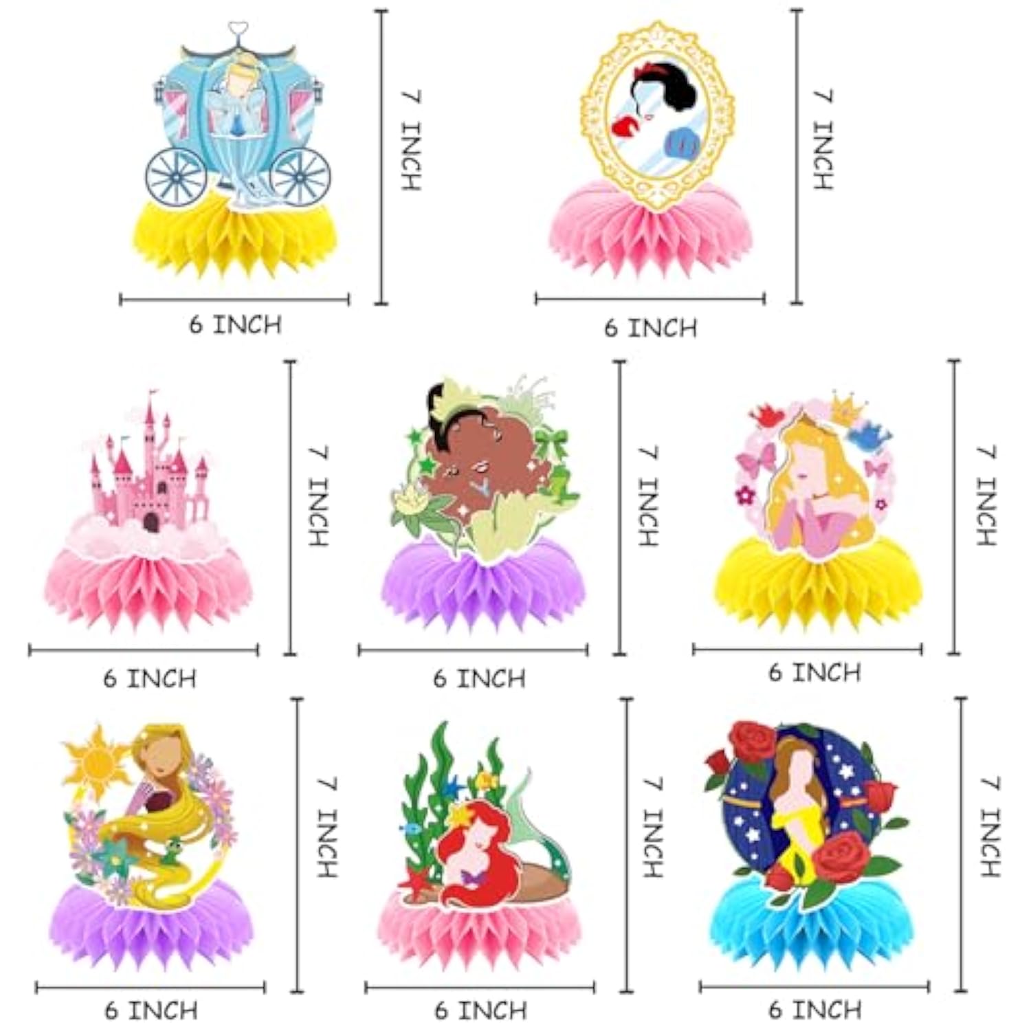 8Pcs Girl Princess Birthday Party Supplies, Princess Girl Honeycomb Centerpieces Seven Girls Theme 3D Table Decorations