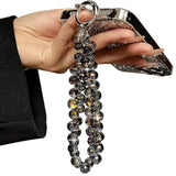 Beaded Black Phone Wrist Strap Sparkling Lanyard Bracelet for Women