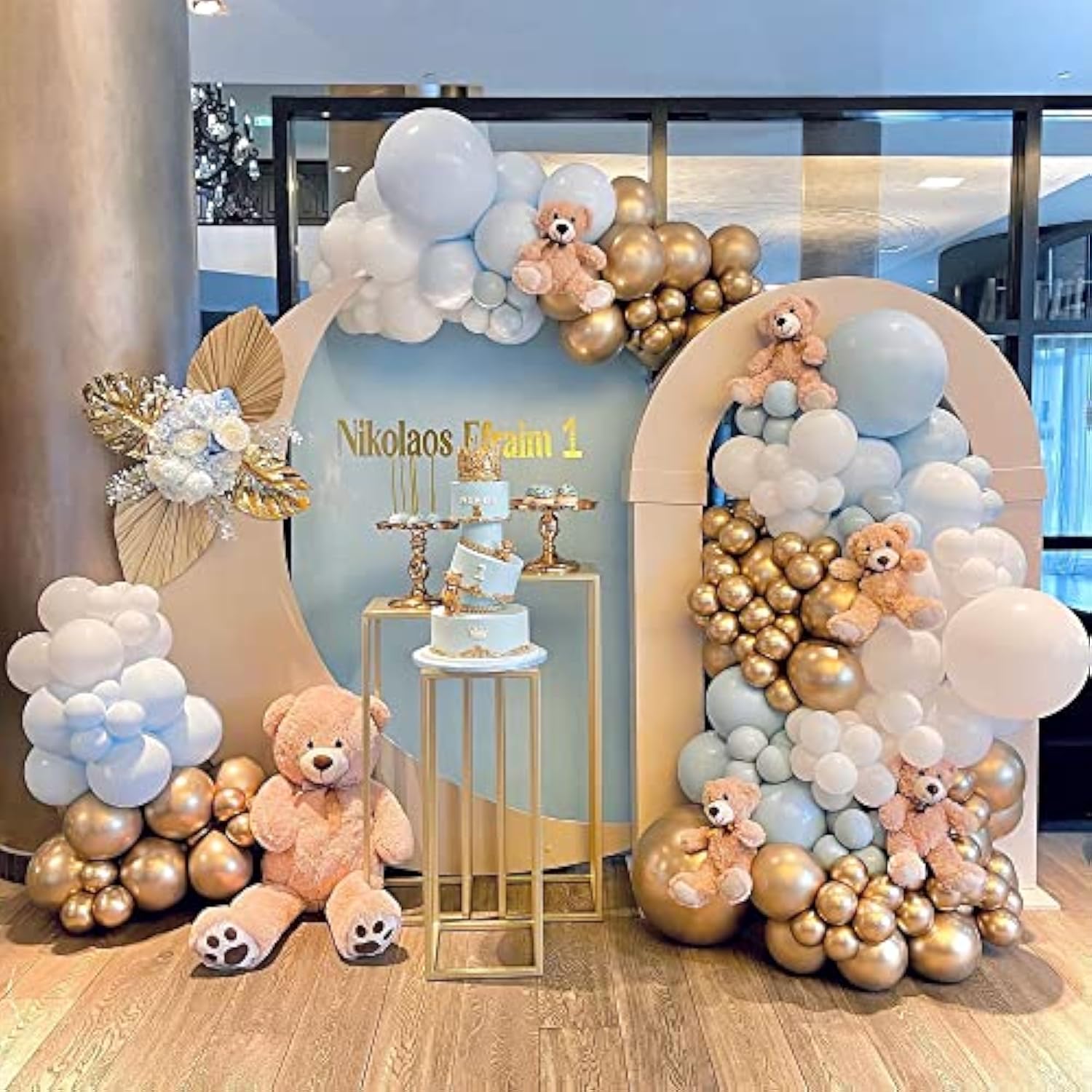 148Pcs Baby Blue Balloon Garland Kit with White & Gold Balloons for Boy Party