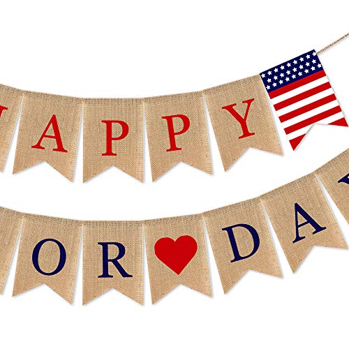 Burlap Happy Labor Day Banner Mantel Fireplace Supplies Bunting Garland Decoration