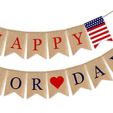 Burlap Happy Labor Day Banner Mantel Fireplace Supplies Bunting Garland Decoration