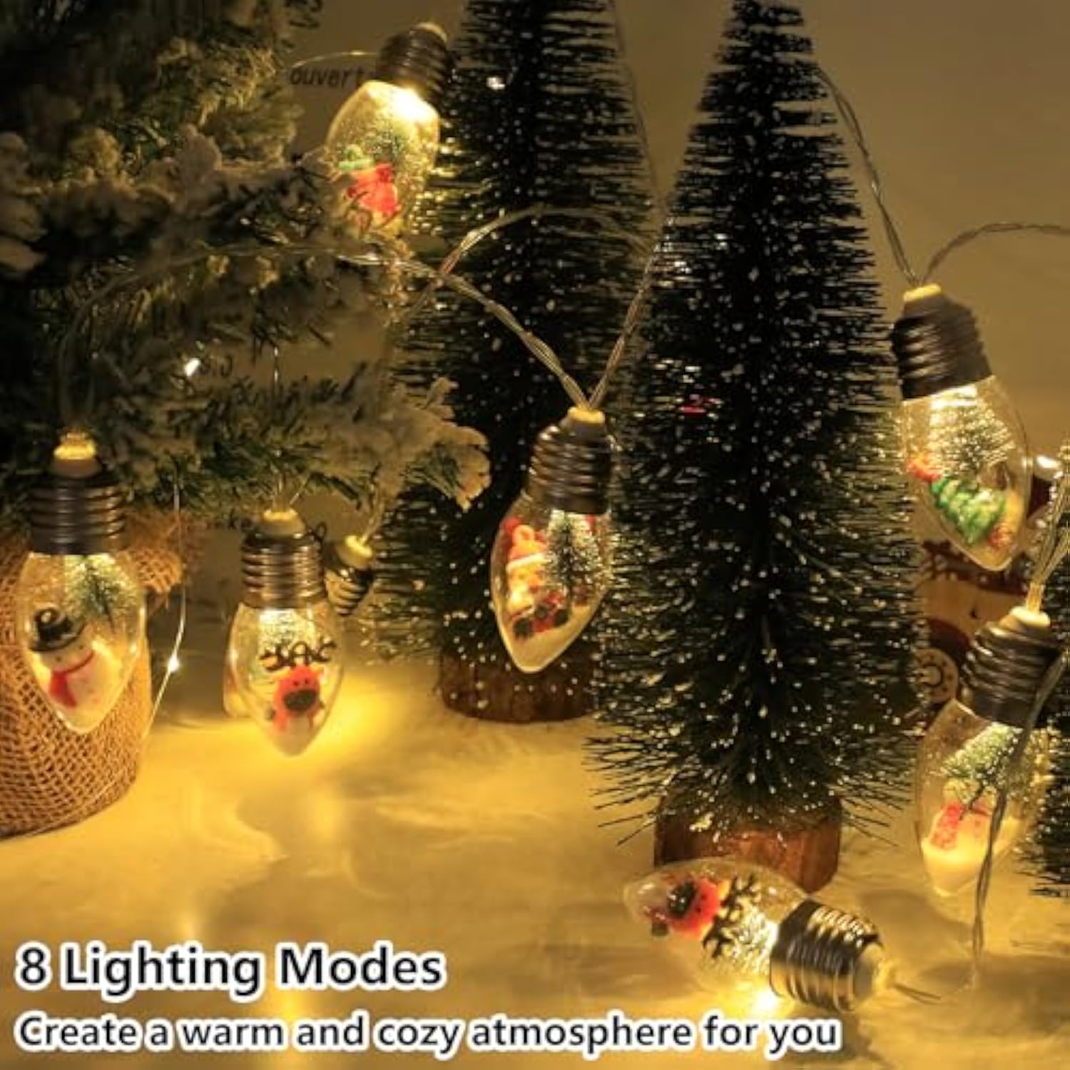 Christmas Lights 6.8Ft Led Christmas Tree Snow Globe Light 10 Shatterproof Edison Bulbs Battery Operated Light With Remo
