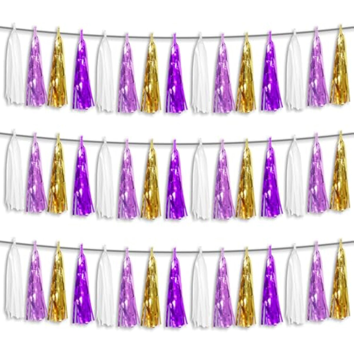 3P Purple-Gold Party Decoration Tassel Garland, Tassels Banner Streamers For Parade Floats, Bachelorette, Wedding, Birthday, Halloween, Christmas, Bridal/Baby Shower Party Decorations