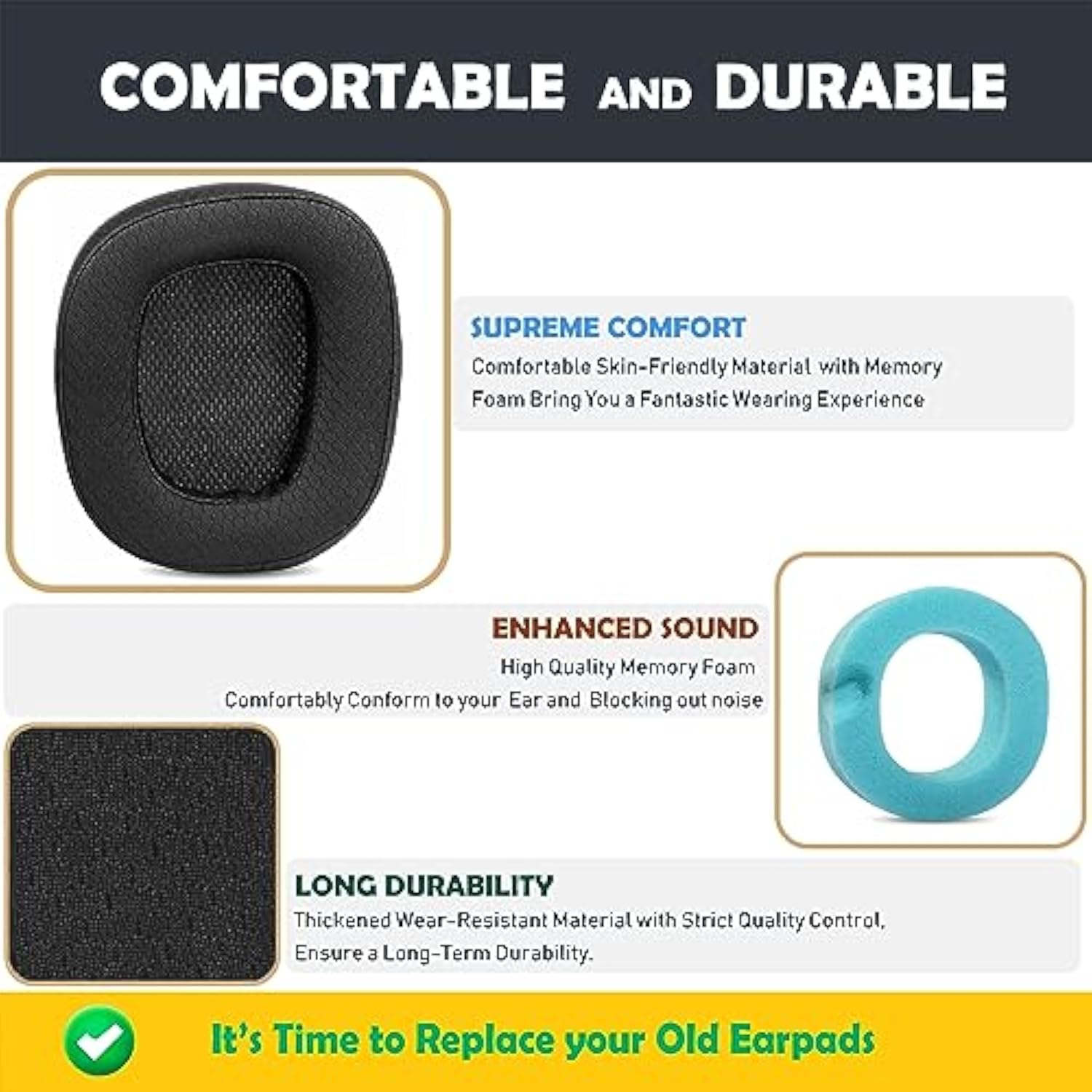 Earpads Replacement Cushion Compatible With Logitech G935, G933, G633, G533, G233 Gaming Headset Durable Ear Pads With Breathable Fabric Foam