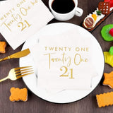 40 Pcs White Gold 21st Birthday Cocktail Napkins 10x10 Inch Disposable Supplies