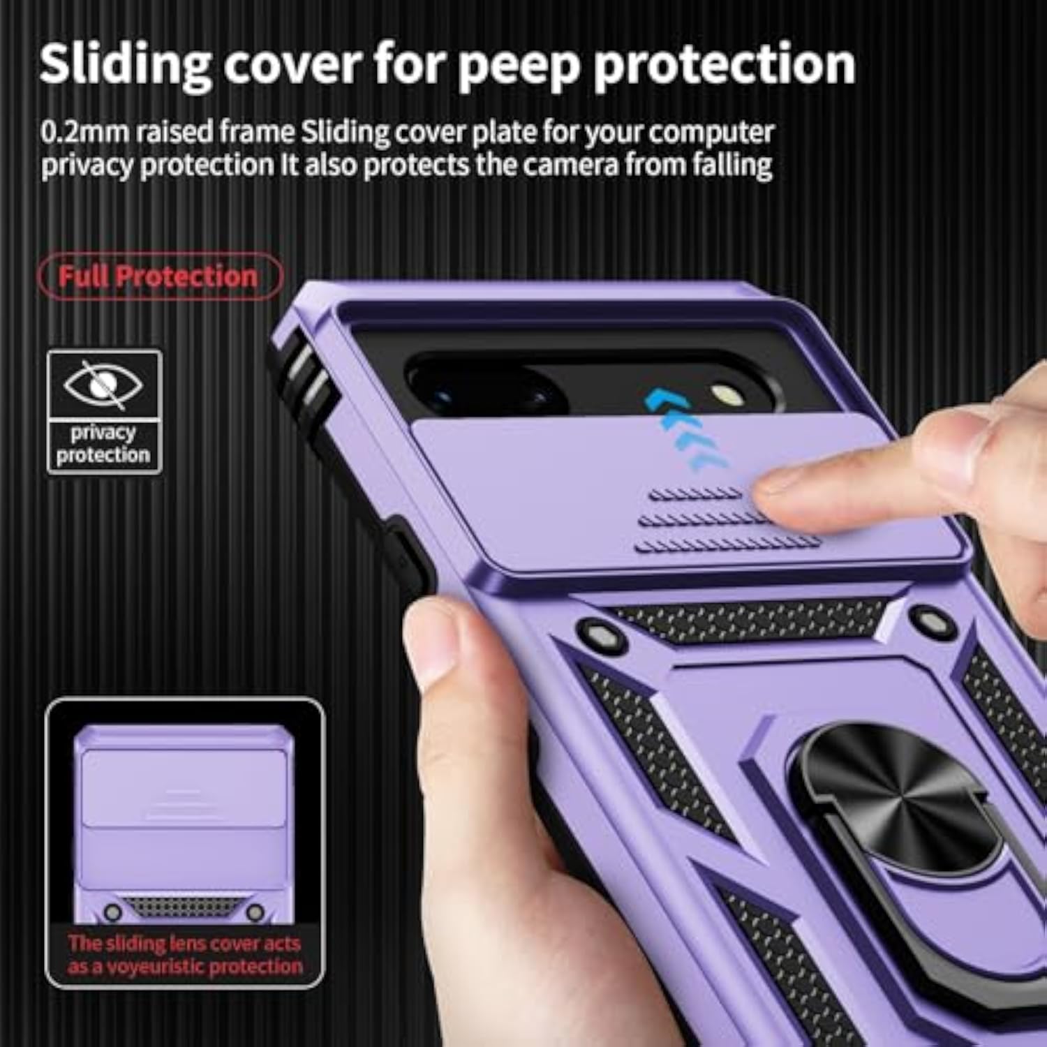 Google Pixel 6A Case with HD Camera Lens Cover and Magnetic Ring Holder Kickstand, 10FT Military Grade Drop Protection, Lavender