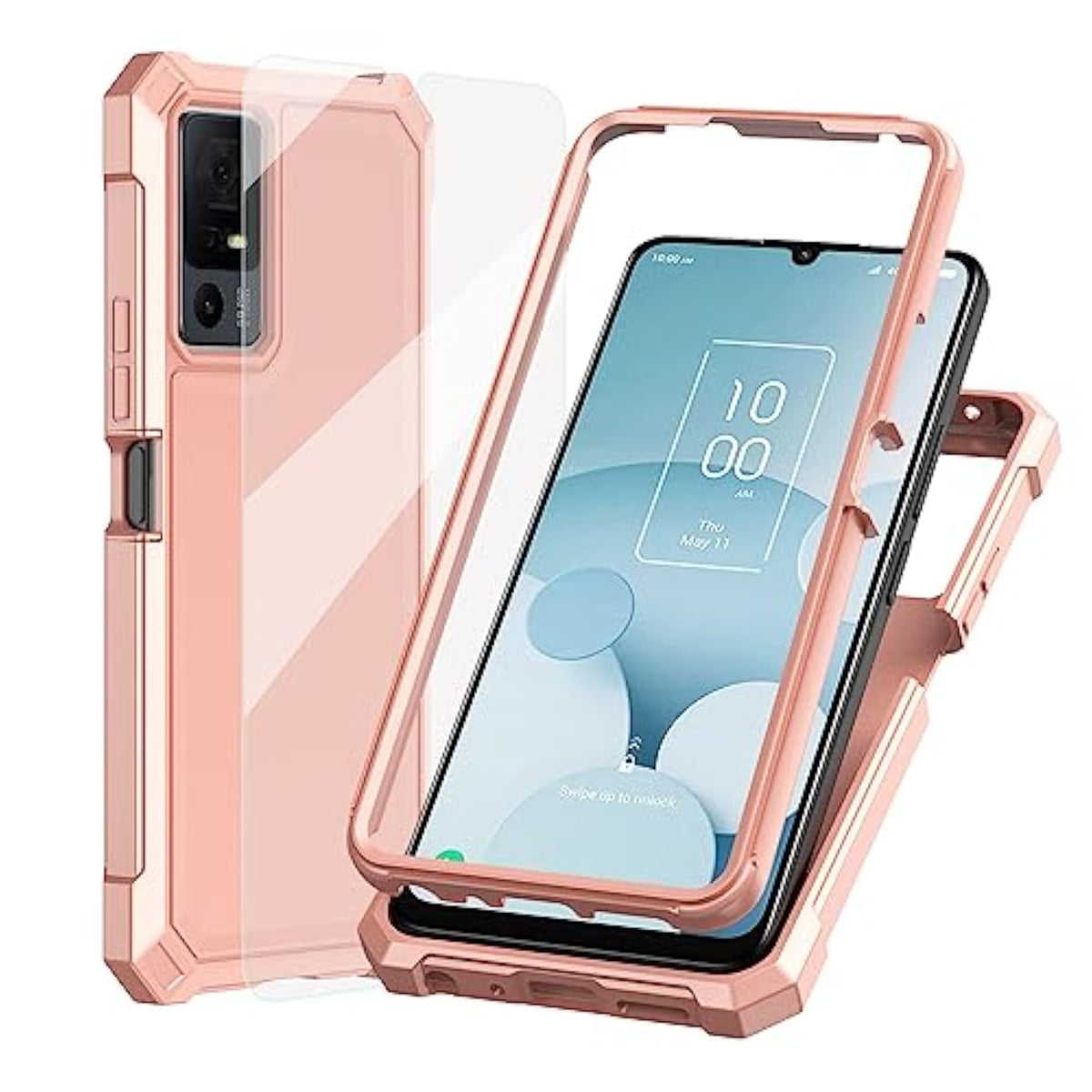For Tcl 40T Case, Lively Jitterbug Smart 4 Case With Screen Protector, Dual Layer Protection, Shockproof Corner Tpu Bumper, Heavy Duty Silicone Phone Cover For Tcl 505/Tcl 40Xl-Rose Gold