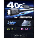 Usb4 Extension Cable For Thunderbolt 4, [40Gbps/240W/8K] Usb C Extension Cable 4Ft, 8K@60Hz Type C Video Extender Male To Female Compatible For Usbc Hub/Iphone 16/Macbook/Ipad/Mag Safe