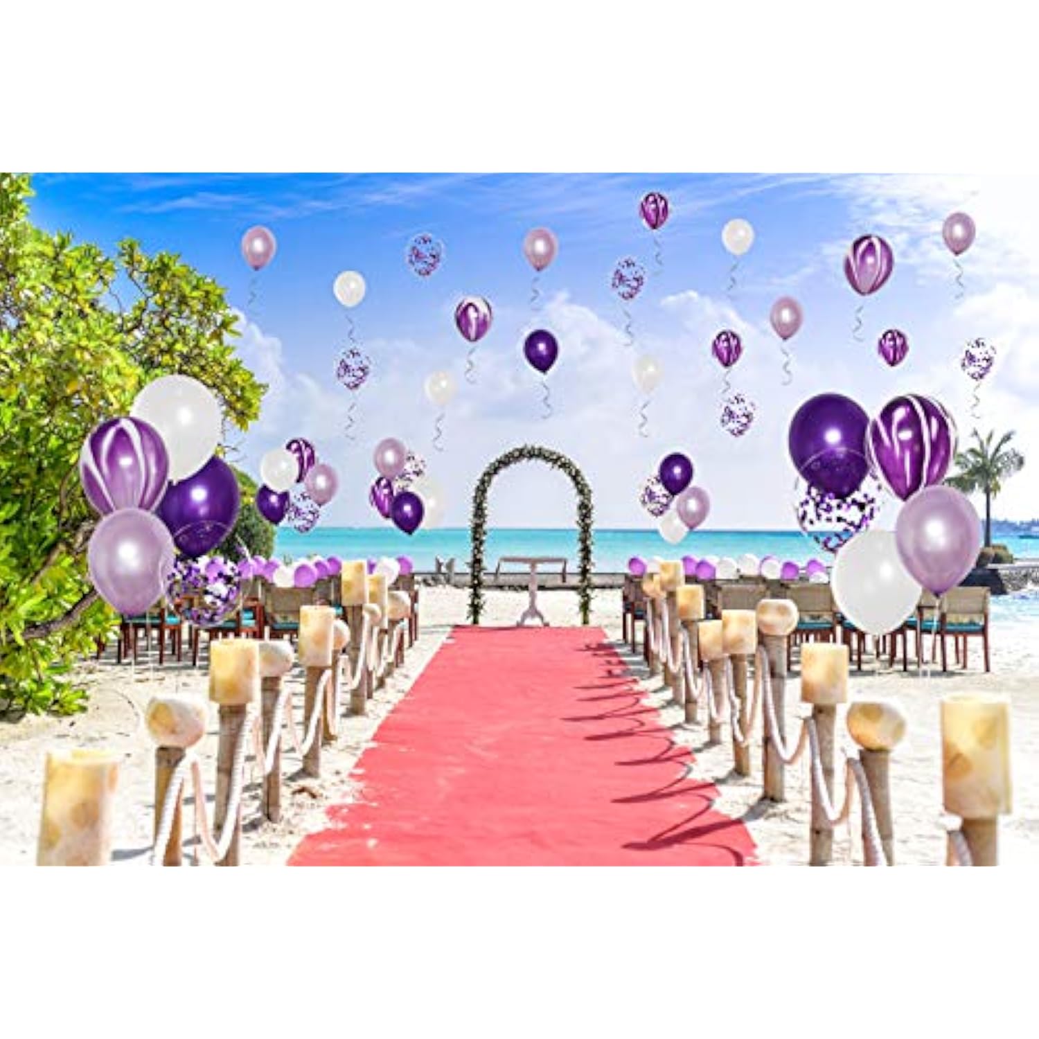 50 Pcs 12 Inches Purple And White Balloons, Purple Confetti Balloons,