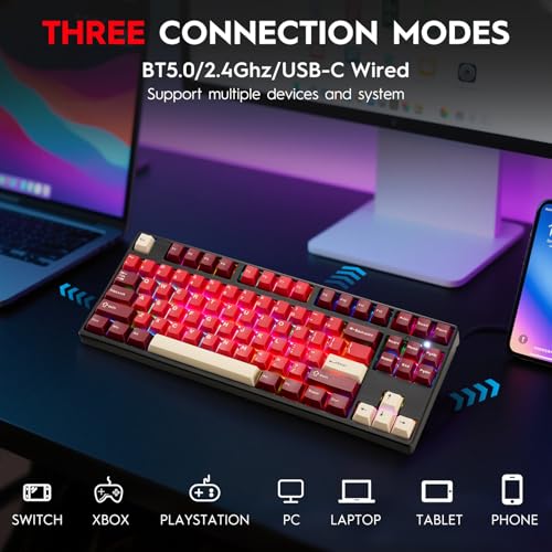 La87 Wireless Mechanical Keyboard, Three-Mode Bt5.0/2.4G/Usb-C Hot-Swappable Custom Mechanical Keyboard, Rgb Backlit Computer Gaming Keyboards, With Pbt Keycaps, Customed Linear Creamy Switches