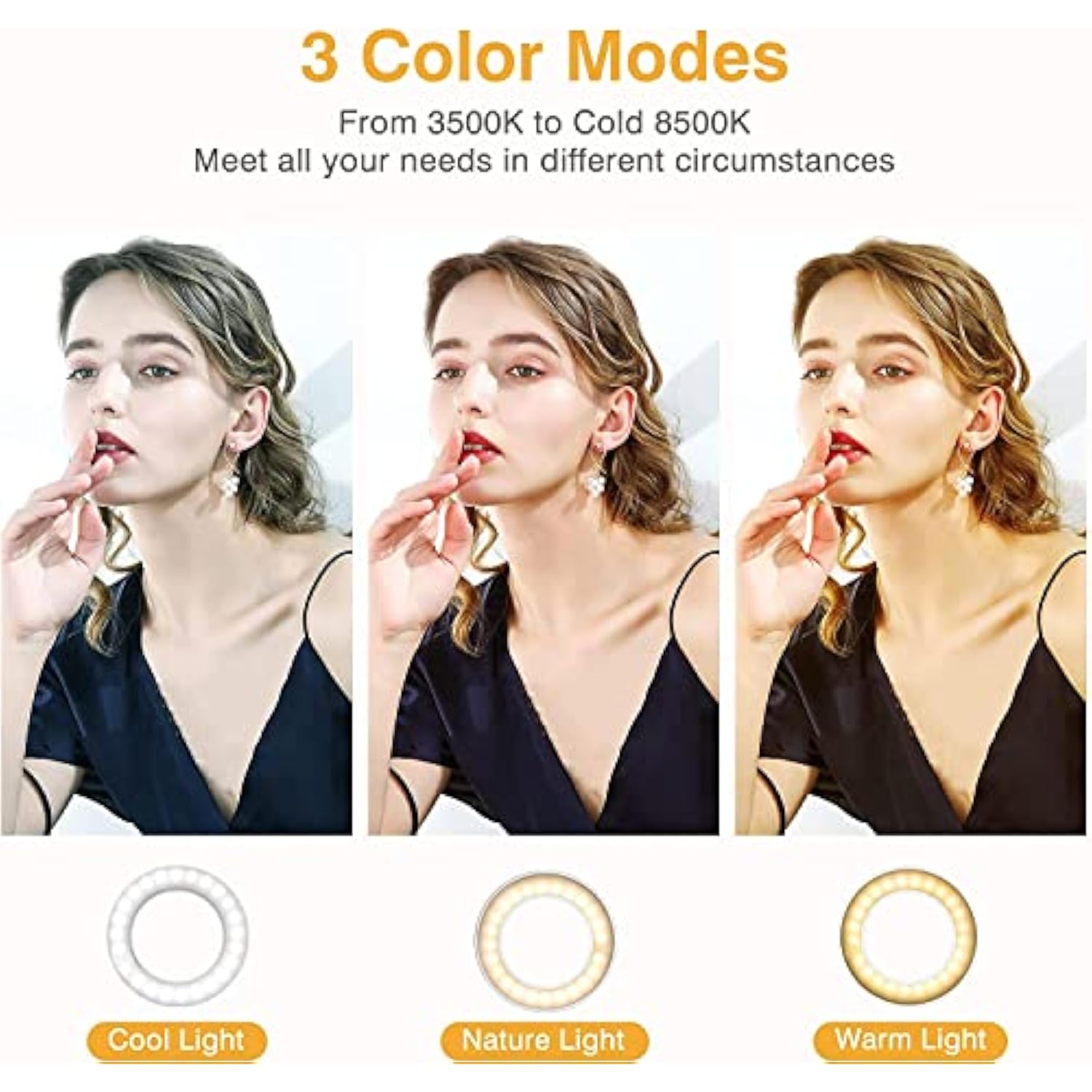 Clip On Ring Light, Rechargeable 60 Led Selfie Ring Light For Phone, Laptop, Tablet (3 Models, 5 Level Brightness)