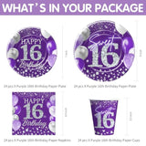 Sweet 16 Birthday Decorations Girls, Purple 16Th Birthday Party Supplies, Paper Plates And Napkins Set, Cups, Tablecloth, Banner, Swirls, Happy Sweet Sixteen Table Decorations, Serves 24