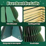 9 Pcs Honeycomb Paper Christmas Trees, 3D Christmas Honeycomb Table Centerpiece, 16, 12 & 10 Inch Winter Ornaments, Glitter Edge Xmas Tree for Home Holiday Xmas Party Decorations, Green