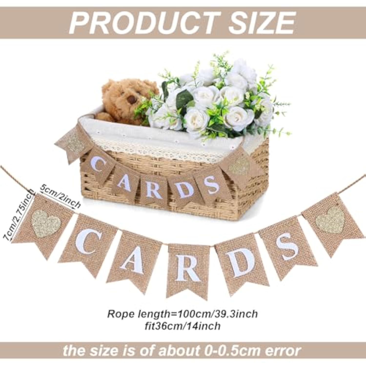 Mini Cards Sign Banner For Card Box Wedding Themed Hanging Banner Decor Party Decoration For Birthday For Basket Table Greeting Photo Props Table Decor, Basket Not Included(Classic,Linen)