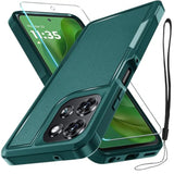 For Moto G Power 5G 2025 Case, Full Body Heavy Duty Rugged Shockproof Protective Phone Cover With Lanyard Strap, Tempered Glass Screen Protector, Dark Green