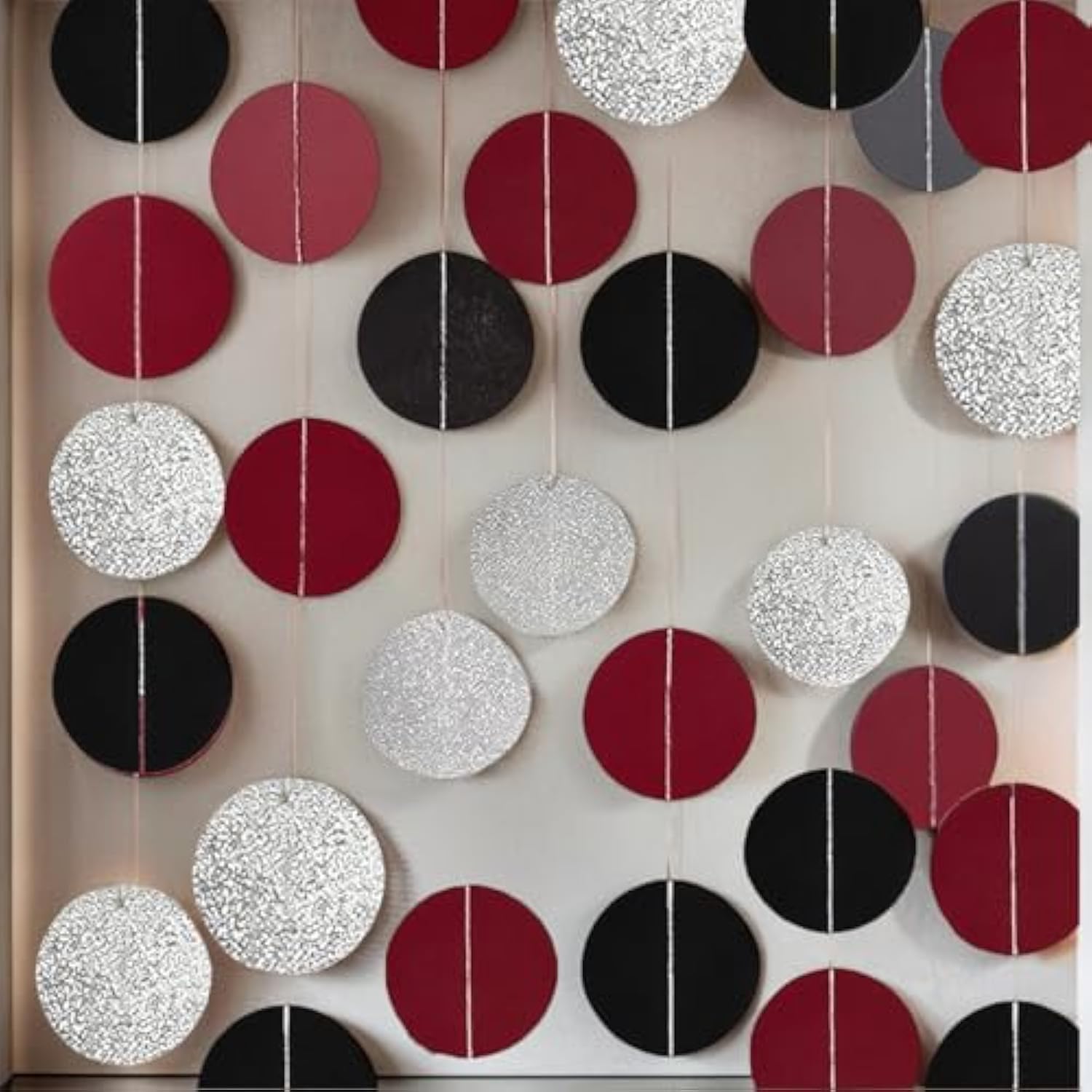 Graduation Decorations Maroon Black 2025/Maroon Burgundy Birthday Party Decorations Bridal Shower Wedding/Burgundy Black Graduation Party/Burgundy Circle Paper Garlands 2Pcs