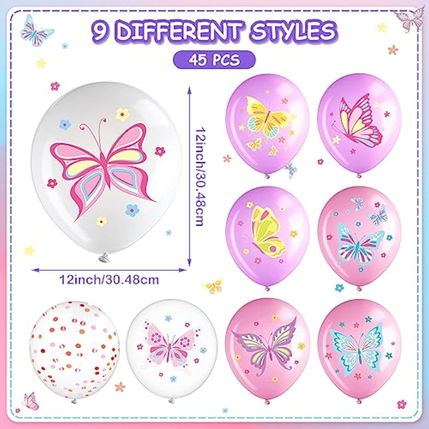 45 Pcs Butterfly Birthday Decorations Butterfly Birthday Party Balloons Pink Purple Fairy Latex Balloons Decorations For Girls Princess Women Baby Shower Wedding Grad Party Supplies (Classic)