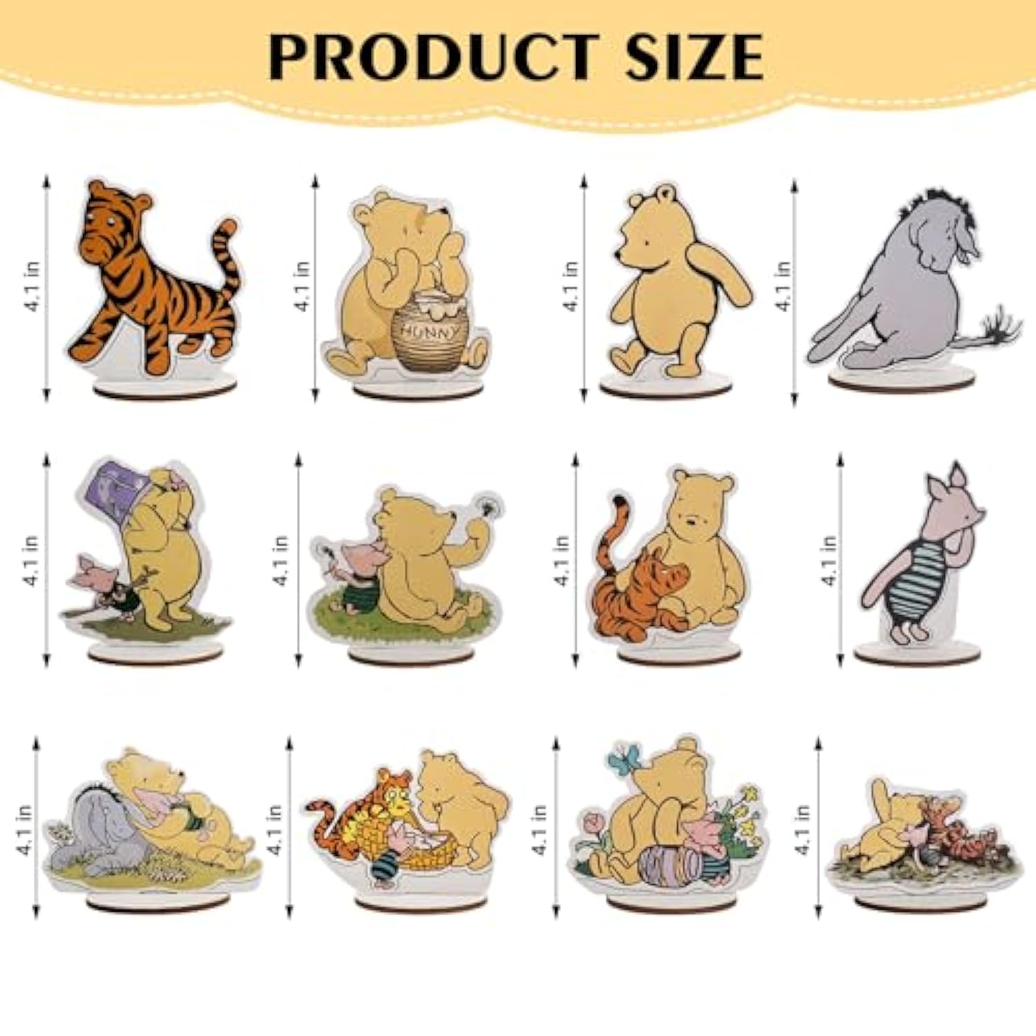 The Winnie Bear Wooden Table Centerpieces For Birthday Party/Baby Shower Decorations, Set Of 12