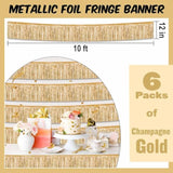 6 Pack 10 Ft Champagne Gold Foil Fringe Garland Metallic Streamers Tinsel Banner Wall Hanging Garland Backdrop For Parade Floats, Halloween, Christmas, Thanksgiving, New Year Party Decorations