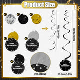 Black and Gold Retirement Party Decorations Kit Banner & Hanging Swirls for Men and Women