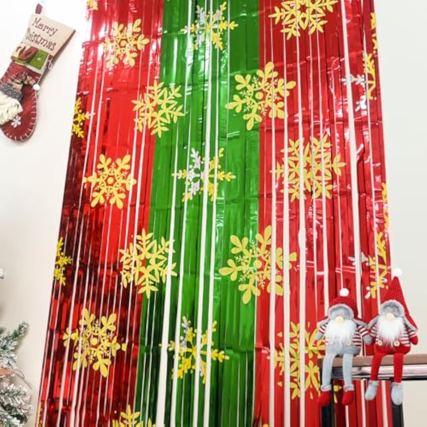 Red Green Foil Fringe Curtains for Christmas and New Year Party Backdrop
