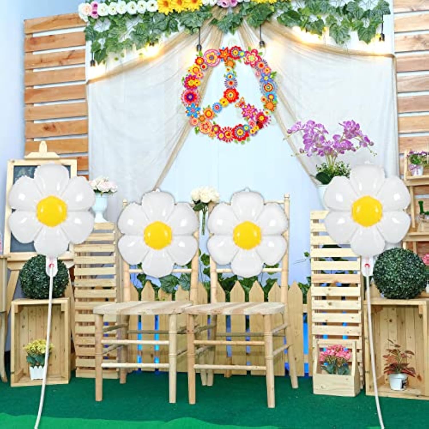 21 Pcs White Daisy Flower Balloons Groovy Retro Boho Party Decorations