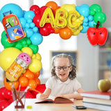 Back to School Balloon Garland Arch Kit,153Pcs Rainbow Balloons with Pencil Apple School Bus Foil Balloons for First Day of School Preschool Kindergarten Party Decorations