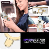Magnetic Stand & Full Camera Lens Protector Case For Samsung Galaxy S25 Ultra[Compatible With Magsafe][Military Drop Protective] Not Yellowing Clear Slim Soft S25 Ultra Phone Case For Women Men,Gold