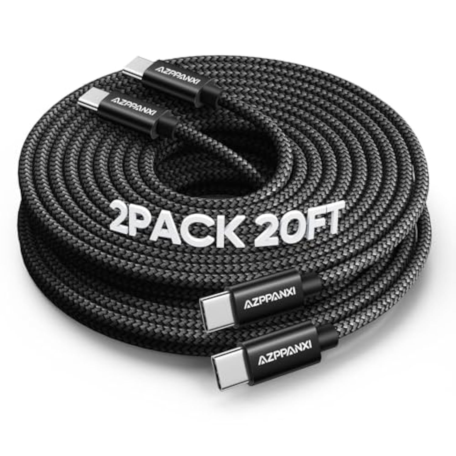 Usb C Cable 20Ft, 2-Pack Extra Long Type C To C Cord 60W, Premium Nylon Braided Usb C To Usb C Cable Fast Charging Compatible For Macbook/Iphone 15 Pro Max/Samsung Galaxy S24+/S24 Ultra/S23+/S23 Ultra