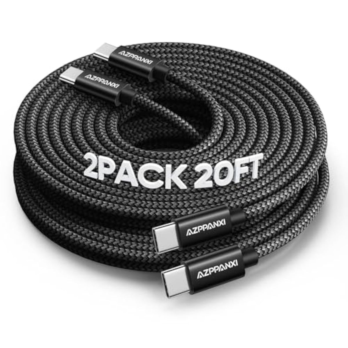 Usb C Cable 20Ft, 2-Pack Extra Long Type C To C Cord 60W, Premium Nylon Braided Usb C To Usb C Cable Fast Charging Compatible For Macbook/Iphone 15 Pro Max/Samsung Galaxy S24+/S24 Ultra/S23+/S23 Ultra