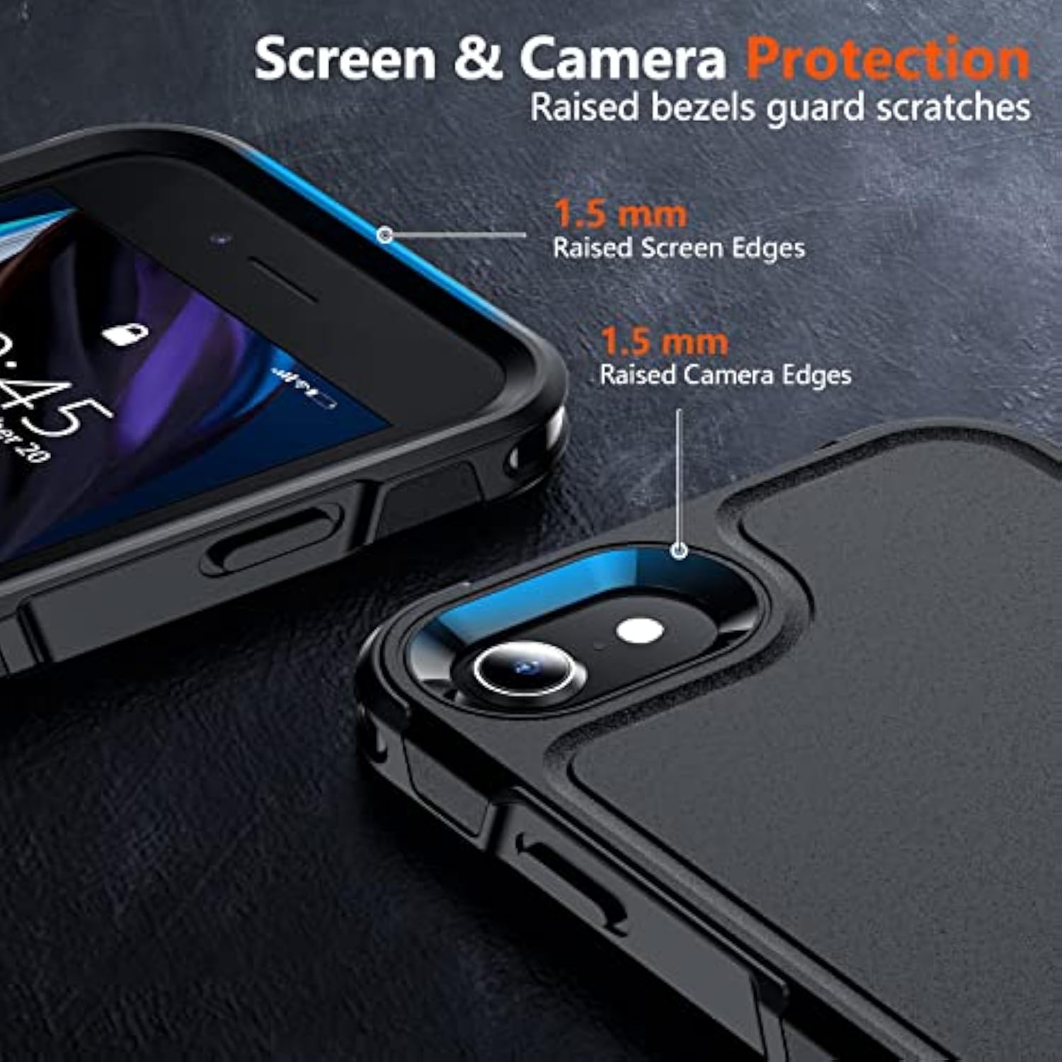 For Se Case 2022/3Rd/2020, 8/7 Case,With [2Xtempered Glass Screen Protector] [360 Full Body Shockproof] [Heavy Dropproof],Hard Pc+Soft Silicone Tpu+Glass Screen Phone Case-Black