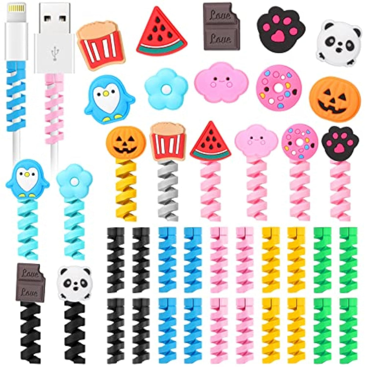 40 Pieces Phone Protect Accessory Charging Cable Protectors Cute Charger Protectors Cord Saver Usb Charger For Cellphone Data Lines, Various Styles