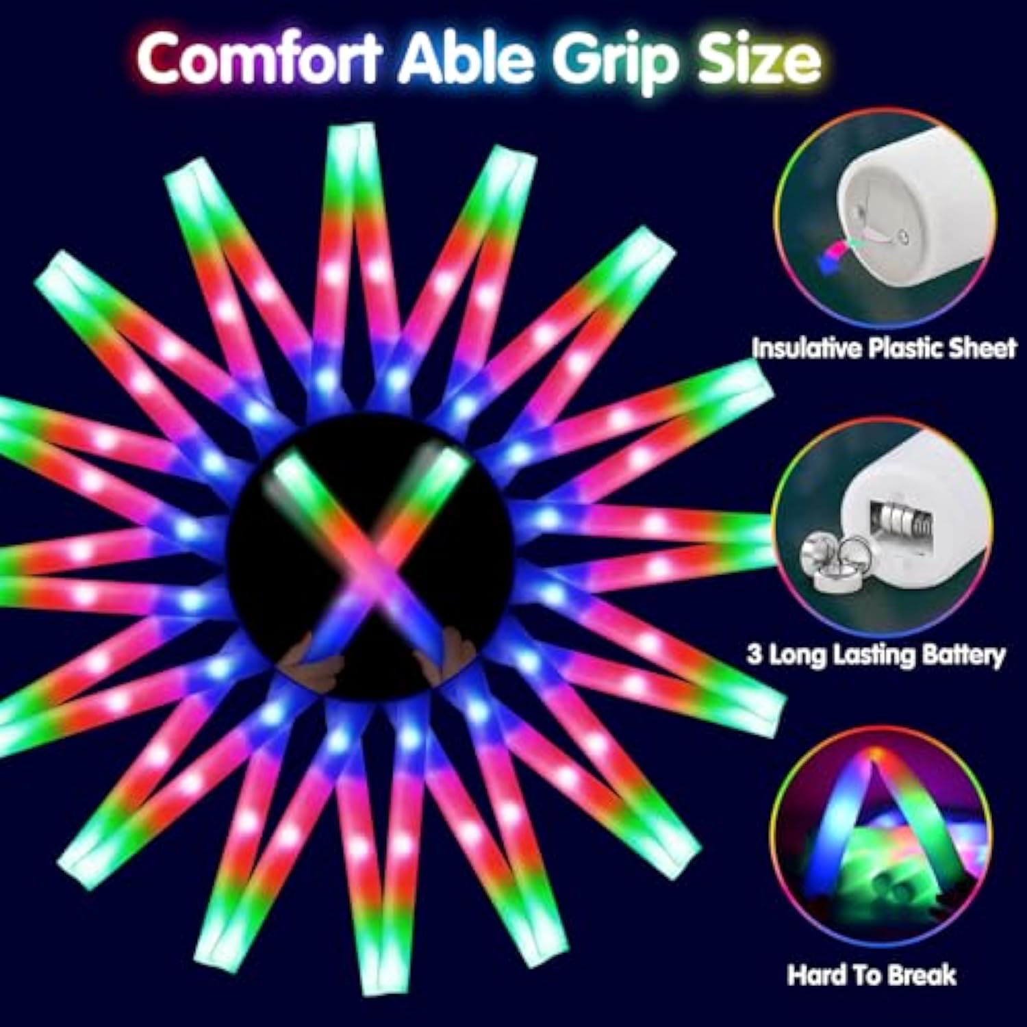 66 Pcs Foam Glow Sticks, Glow In The Dark Party Supplies, Foam Light Up Sticks With 3 Modes Colorful Flashing, Glow Party Supplies, Foam Glow Sticks Bulk For Wedding, Party, Concert, Raves, Birthday