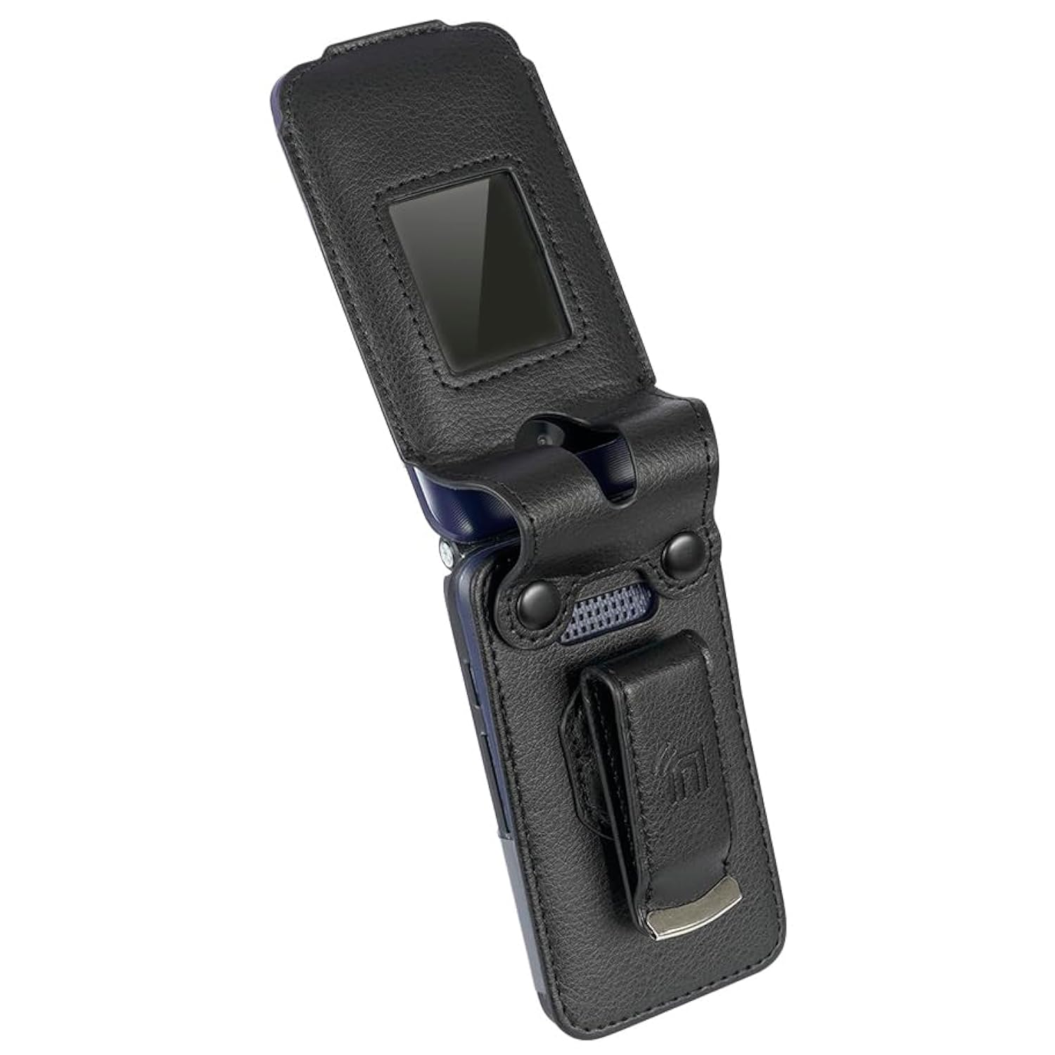 Case for AT&T Cingular Flex 2 / Cricket Debut Flex/Tracfone BLU Flex Flip Phone, Nakedcellphone [Black Vegan Leather] Form-Fit Cover with [Built-in Screen Protection] and [Metal Belt Clip]