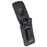 Case for AT&T Cingular Flex 2 / Cricket Debut Flex/Tracfone BLU Flex Flip Phone, Nakedcellphone [Black Vegan Leather] Form-Fit Cover with [Built-in Screen Protection] and [Metal Belt Clip]
