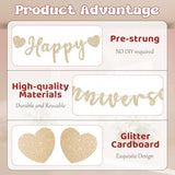 Happy Anniversary Banner, Pre-Strung Gold Glitter Wedding Anniversary Decorations Romantic, Couples Shower Decorations Banner For Happy Wedding Reception Day Bridal Shower Party